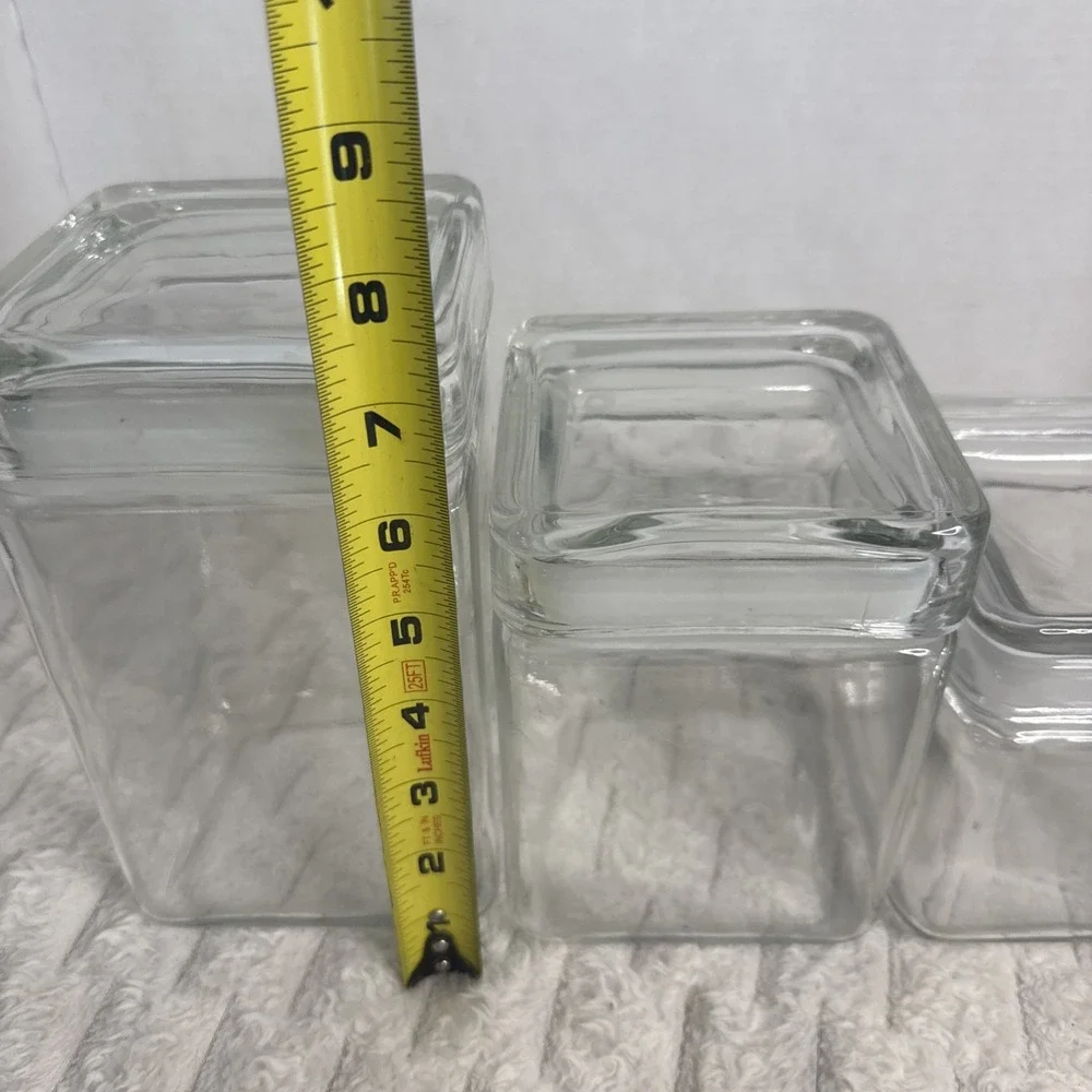 VTG Anchor Hocking Canada Glass Stackable Square Canister Airtight Lid Vessel